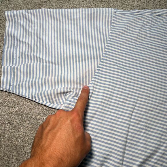 Peter Millar Polo Shirt Men's Large Size XL Striped Golf Blue and White - Picture 7 of 8